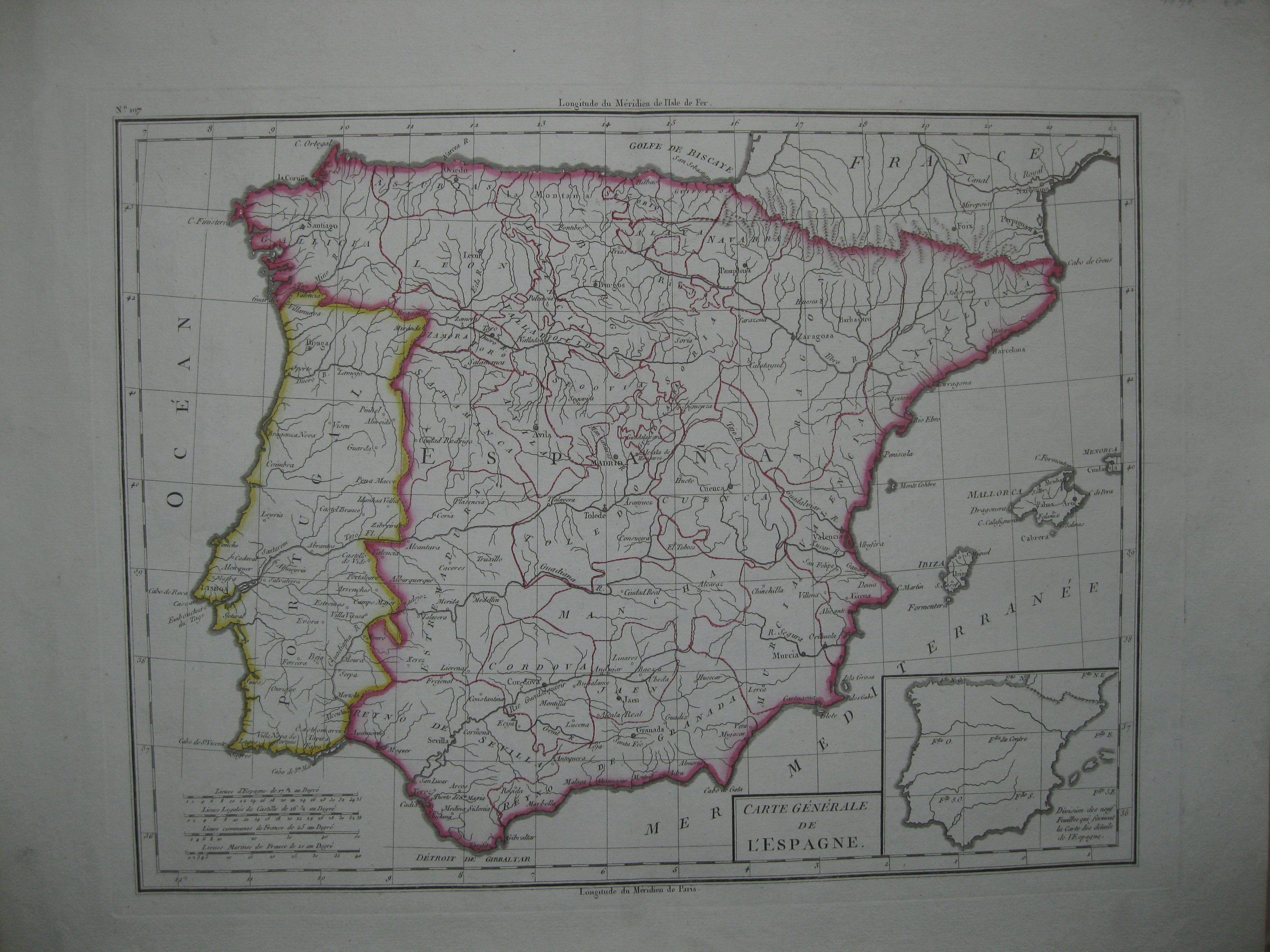 Mapa de España y Portugal, 1797. Chanlaire